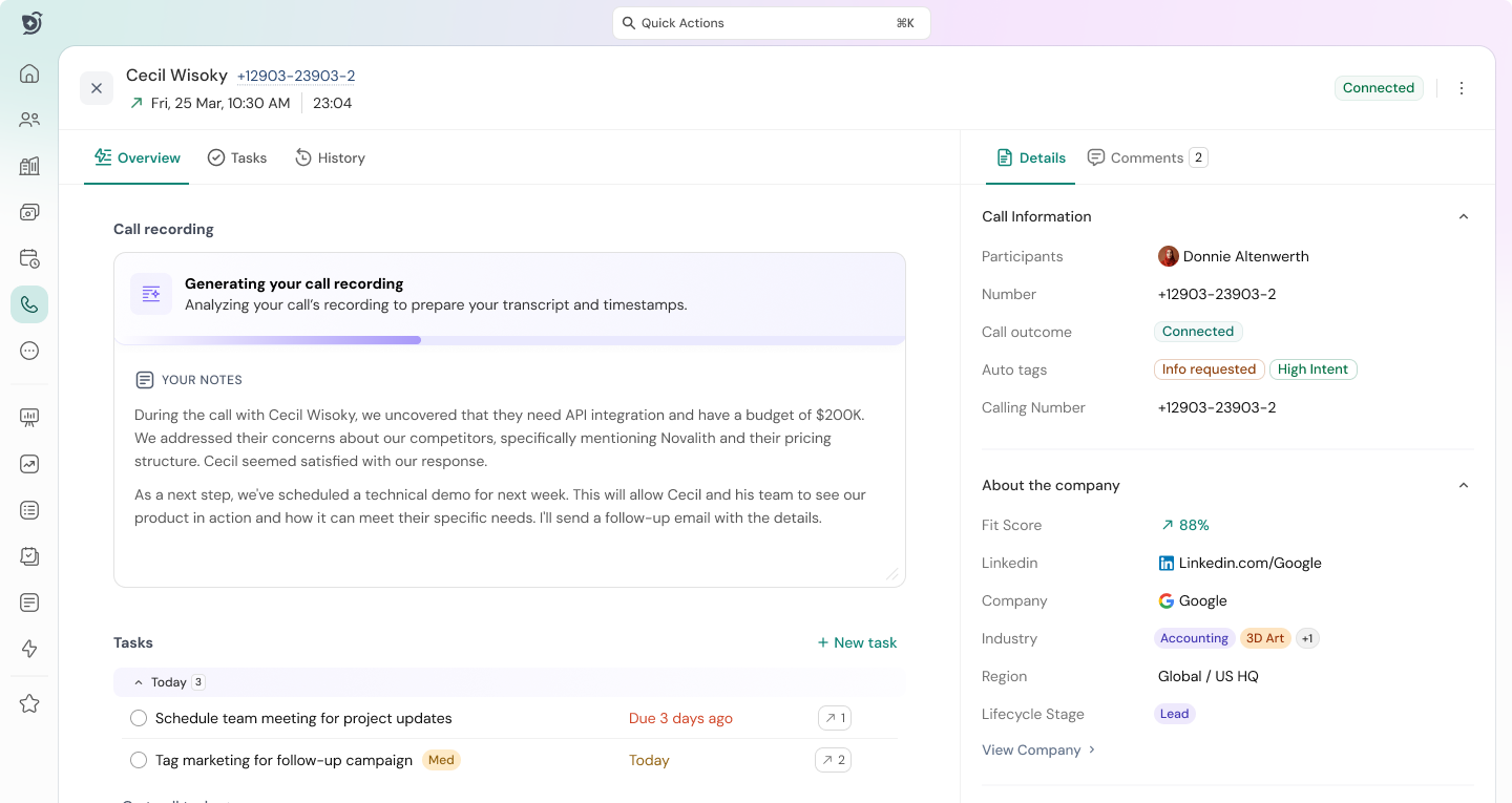 Sparrowcrm's calling intelligence to enhance the workflow better